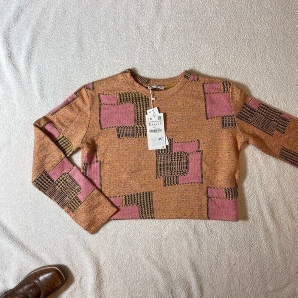 New Zara Cropped Crewneck Colourful Light Sweater - Picture 9 of 15
